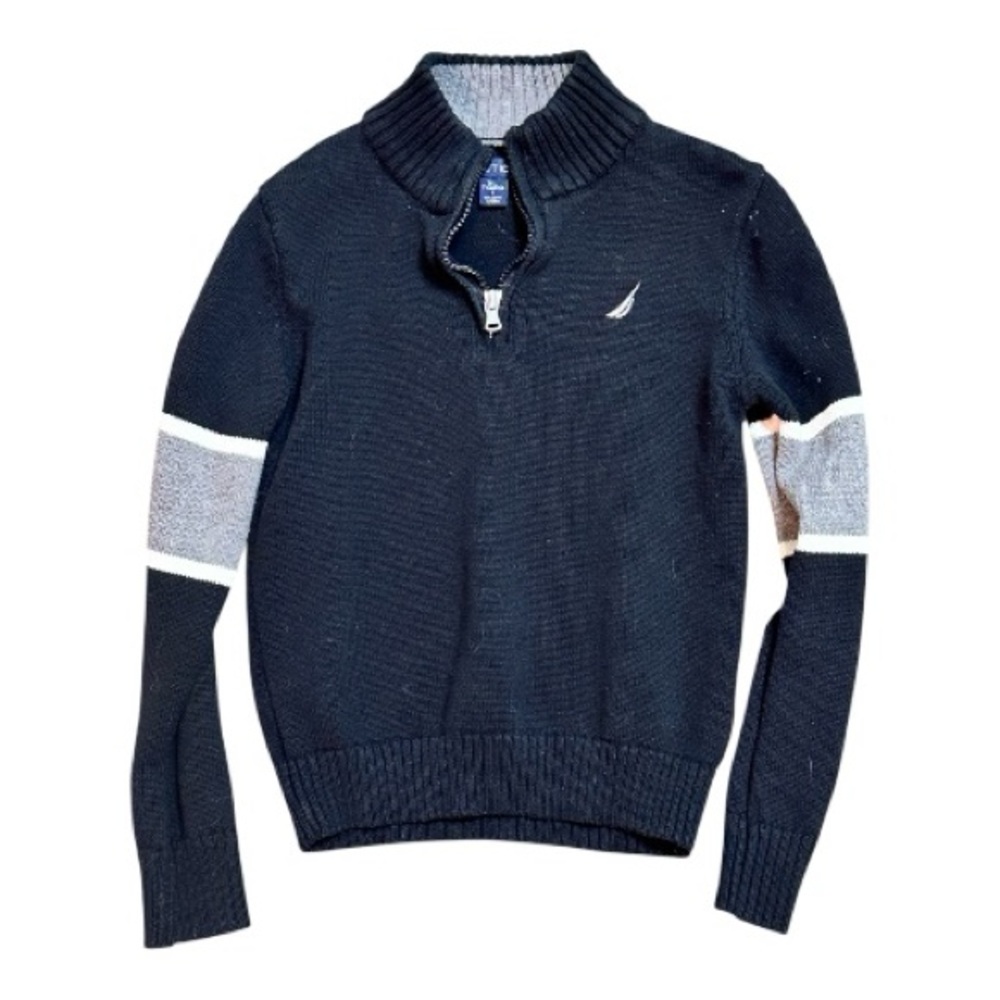 Nautica Boys Quarter Zip Navy Colorblock Sweater Size 7